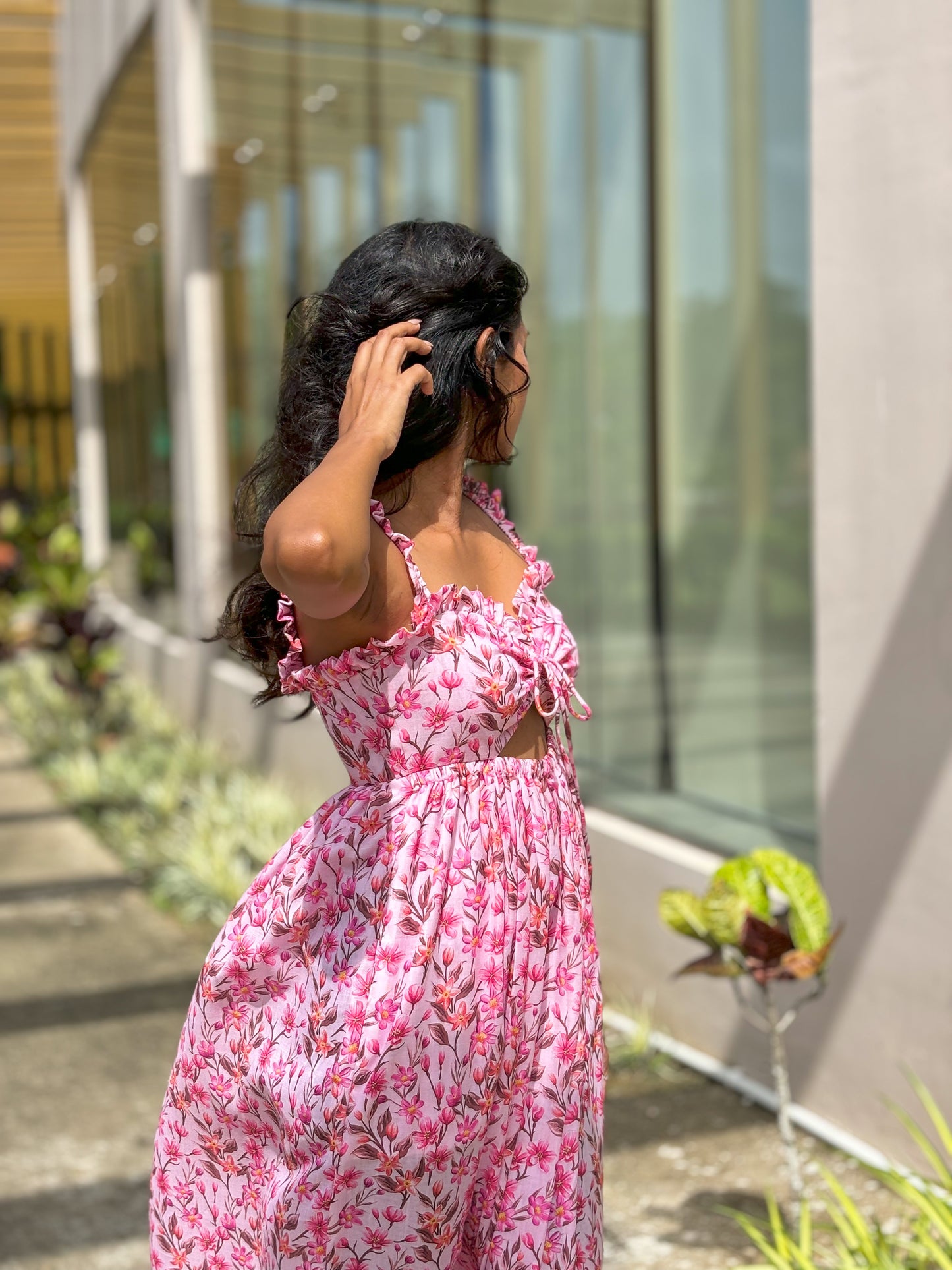 Pink Peekaboo floral maxi dress