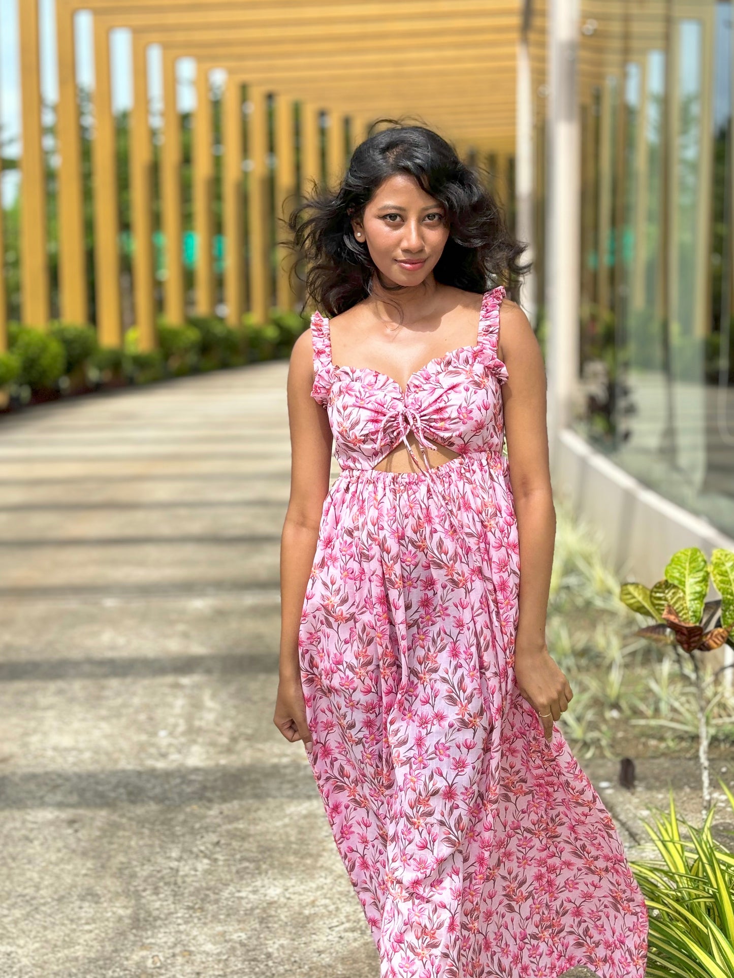 Pink Peekaboo floral maxi dress