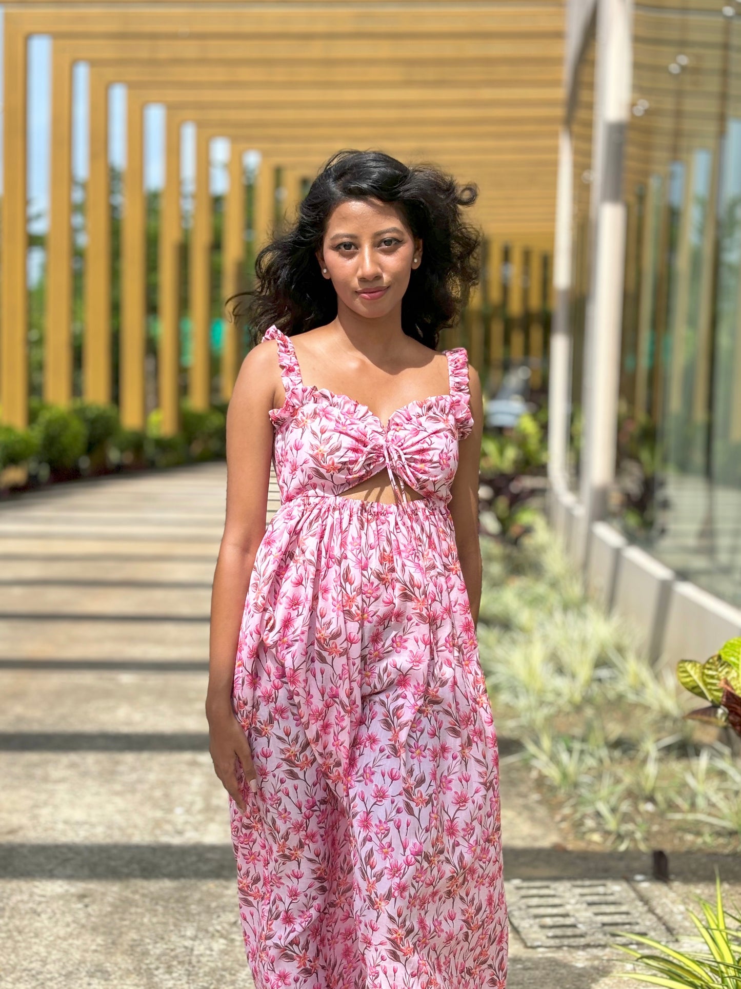 Pink Peekaboo floral maxi dress