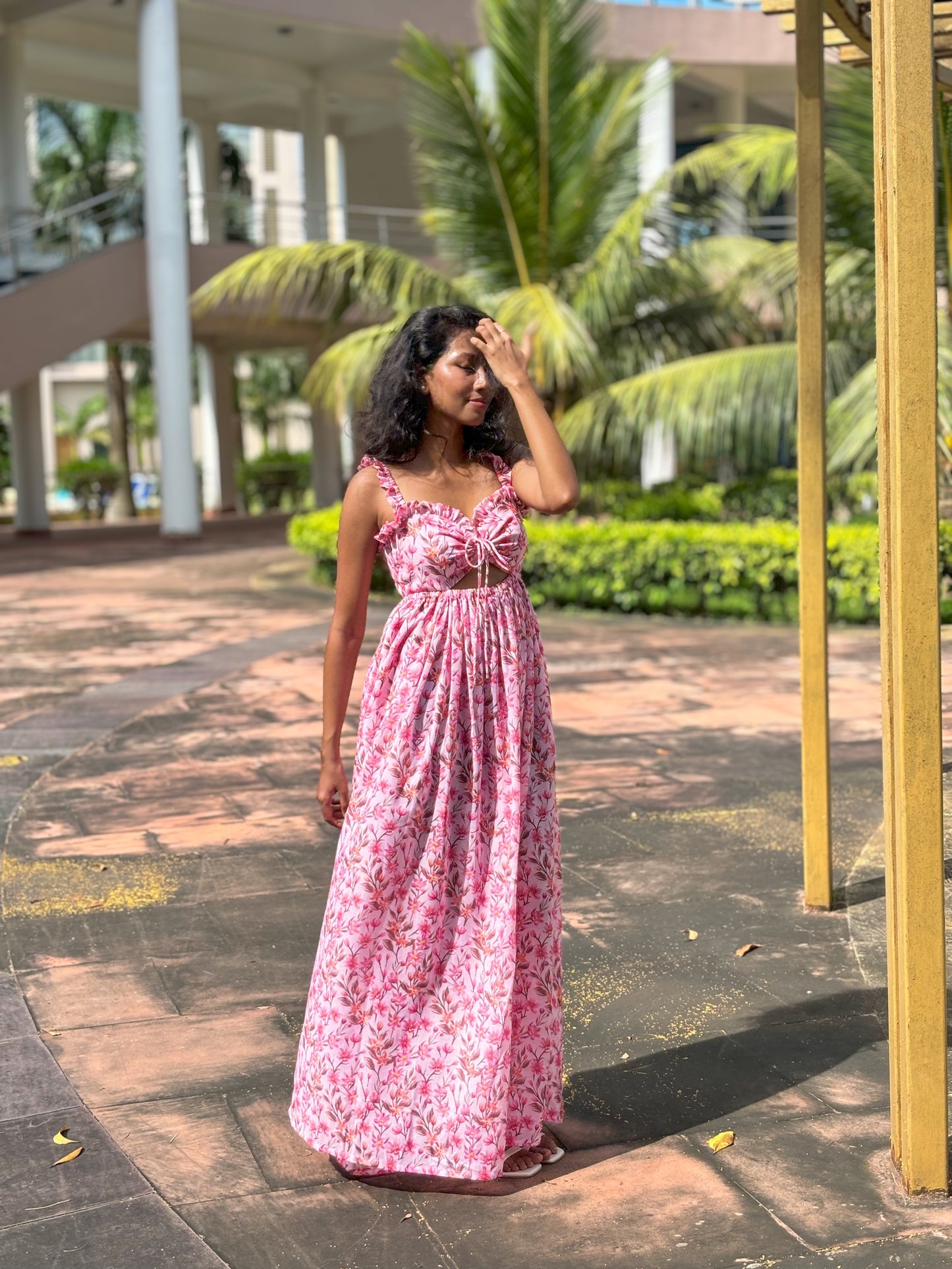 Pink Peekaboo floral maxi dress