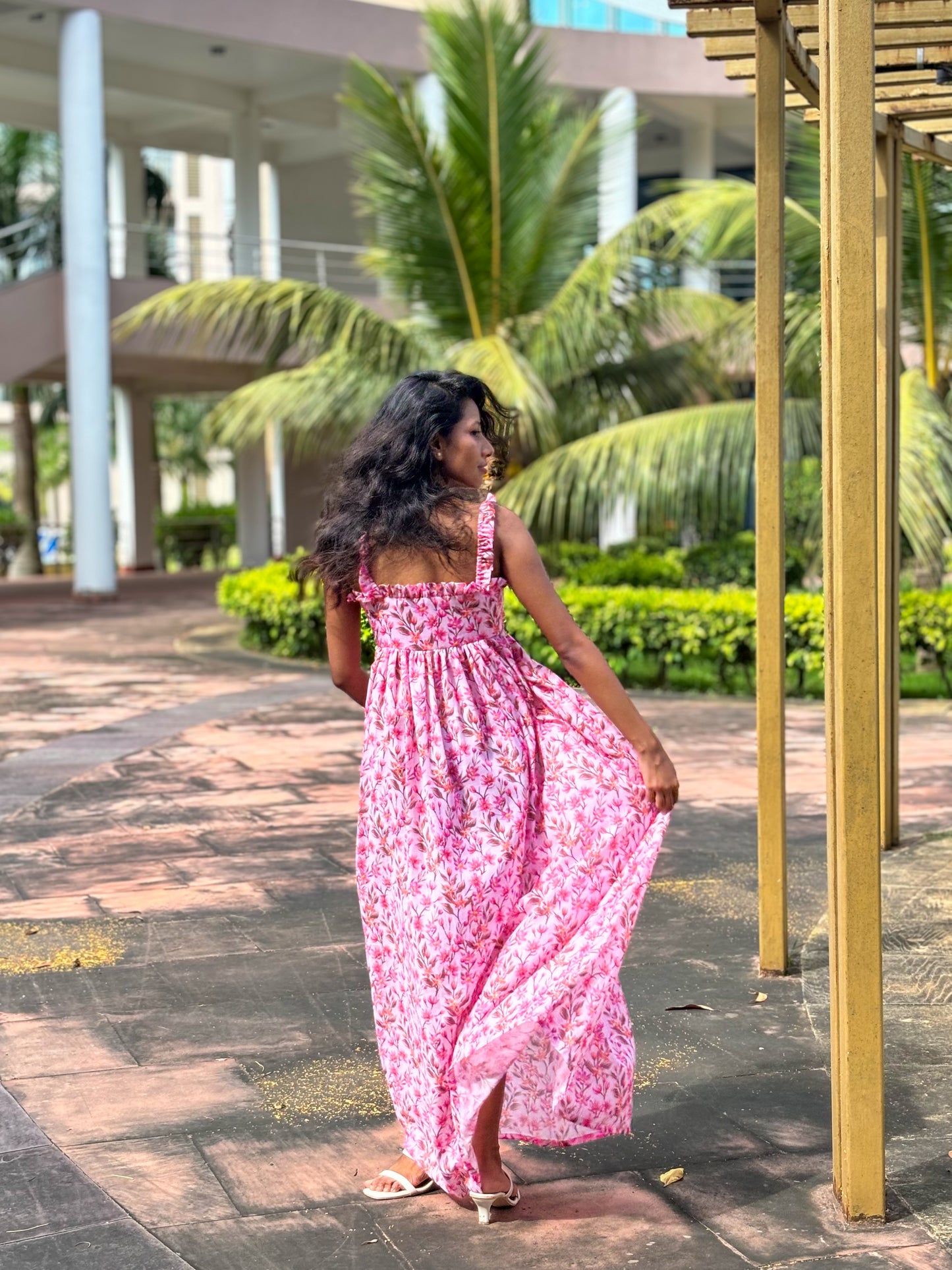 Pink Peekaboo floral maxi dress