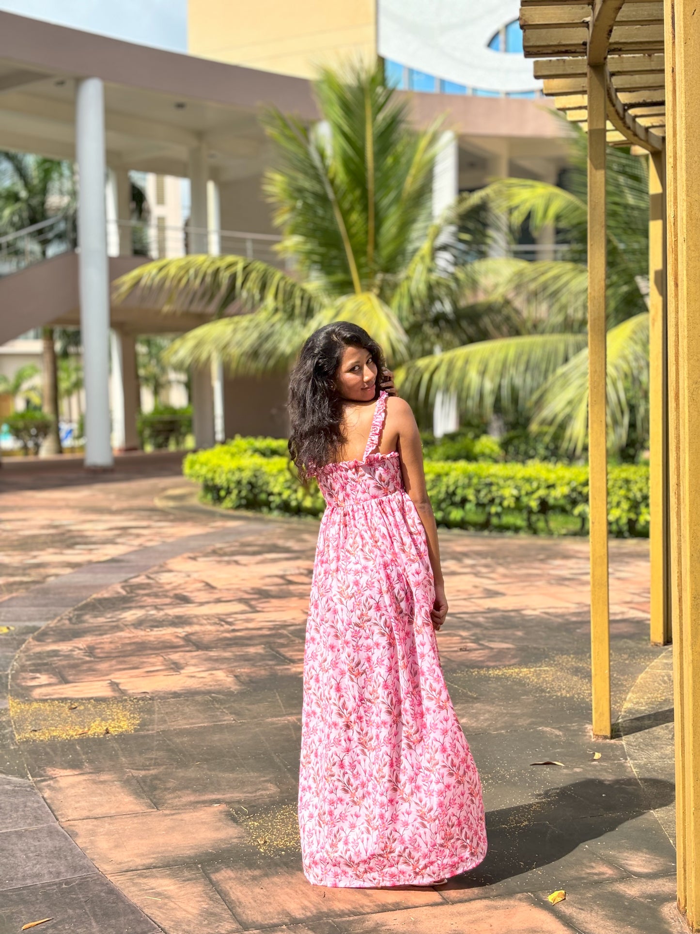 Pink Peekaboo floral maxi dress