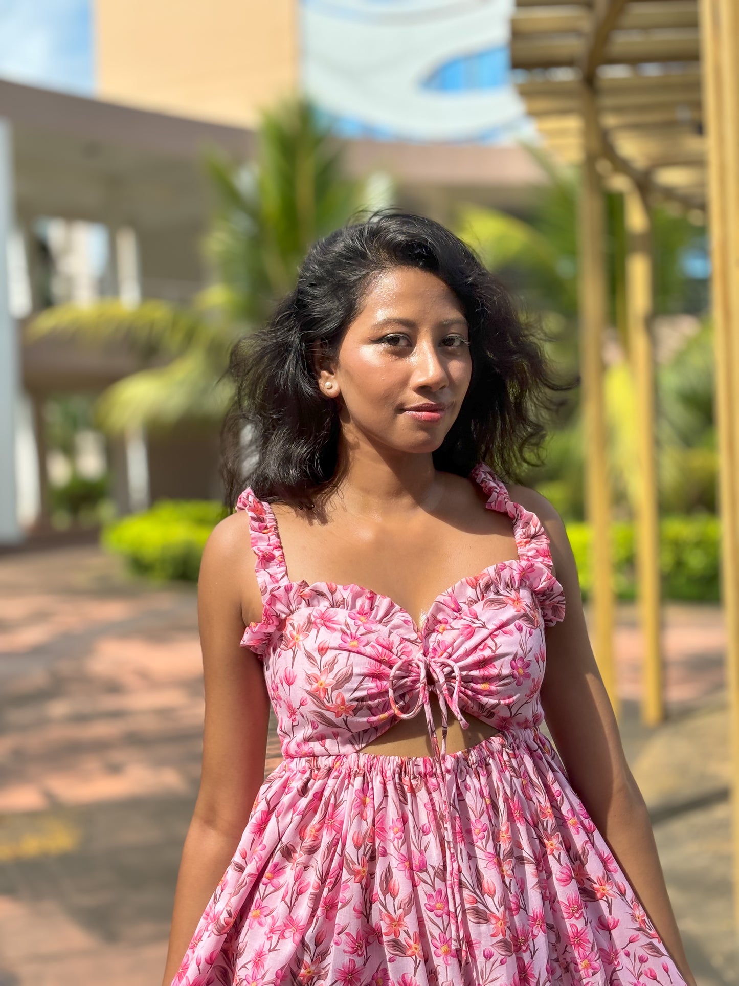 Pink Peekaboo floral maxi dress