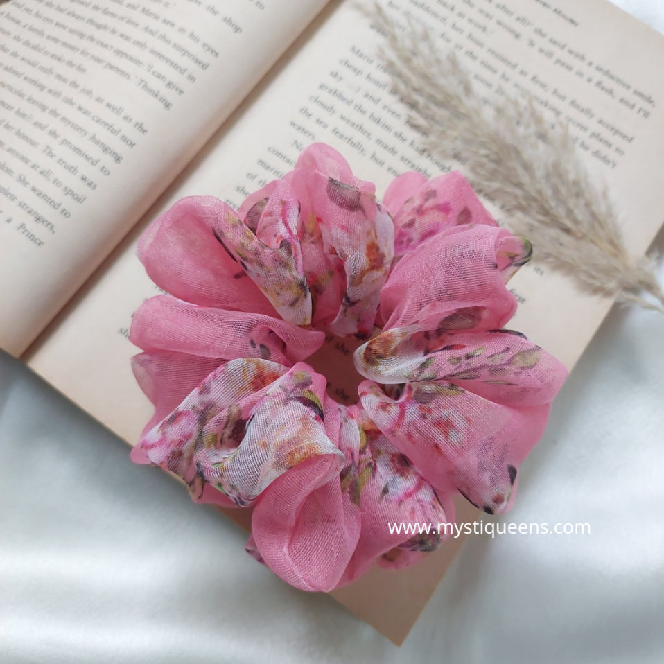 Blush Pink floral organza scrunchie